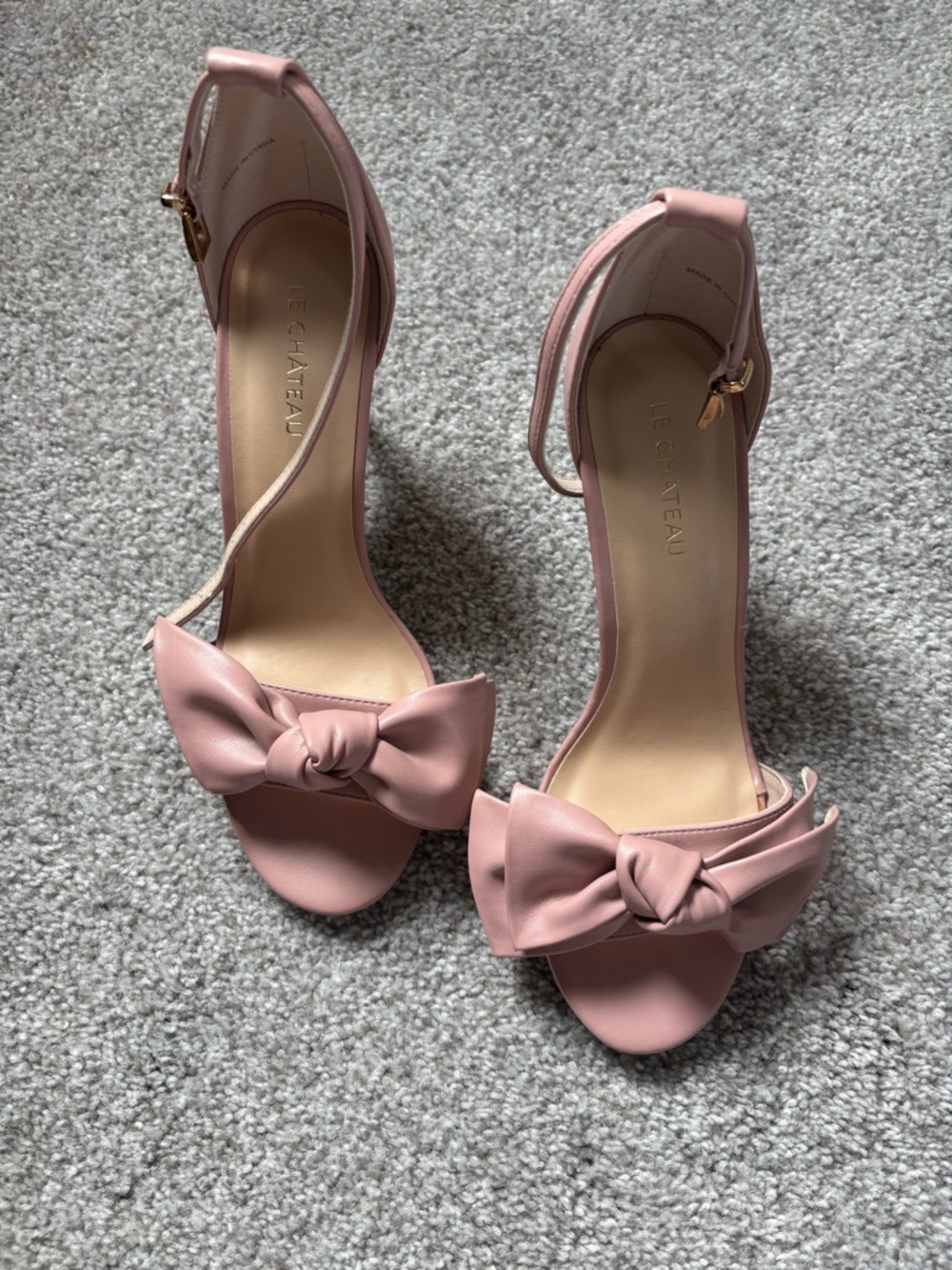 le chateau Blush Pink Bow Ankle-Strap Heels